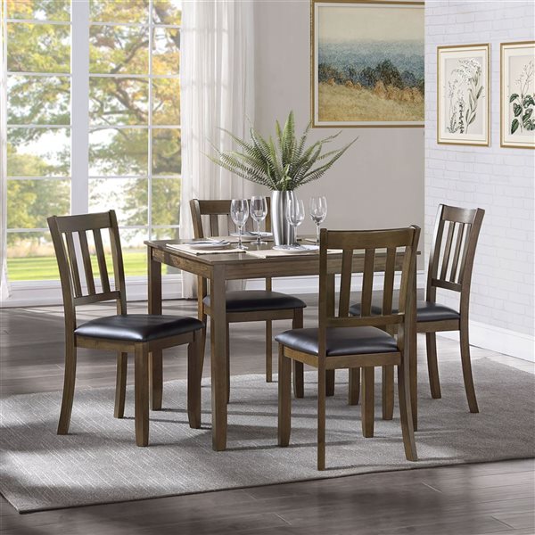 HomeTrend 5 Pcs Square Dinette Set w/ Vertical Slatted Chair Backs - Dark Brown