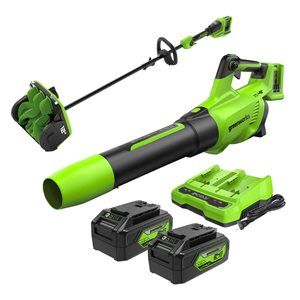 Ensemble 48 V pelle à neige 12 po et souffleur 585 CFM sans fil Greenworks avec 2 batteries 4,0 Ah et chargeur double