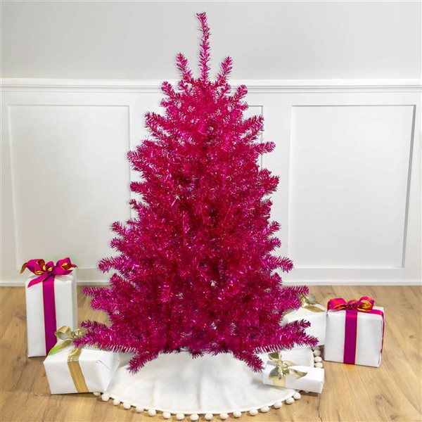 Northlight 4.5-ft H Unlit Metallic Pink Tinsel Full Artificial Christmas Tree w/ Tree Stand