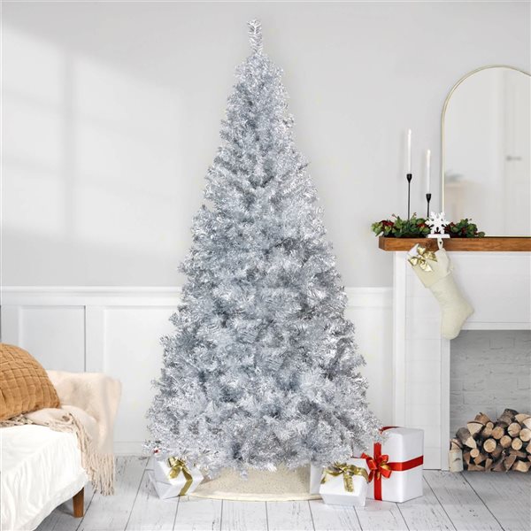 Northlight 9-ft H Unlit Artificial Silver Tinsel Full Christmas Tree w/ Tree Stand
