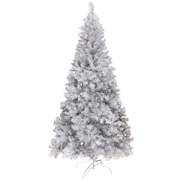 Northlight 9-ft H Pre-Lit Silver Tinsel Full Artificial Christmas Tree w/ 600 Incandescent Clear Lights Tree Stand