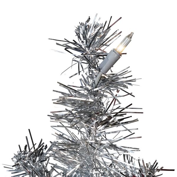 Northlight 9-ft H Pre-Lit Silver Tinsel Full Artificial Christmas Tree w/ 600 Incandescent Clear Lights Tree Stand