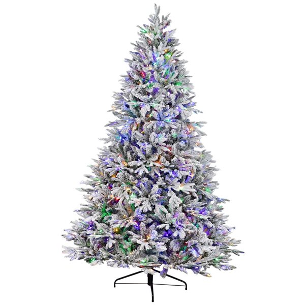 Northlight Real Touch 9-ft H Yukon Pine Pre-Lit Full Flocked Christmas Tree w/ Dual Colour LED Lights and Tree Stand