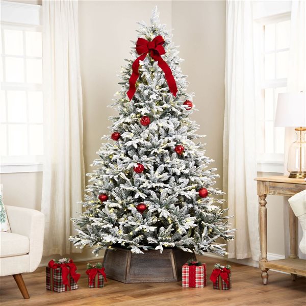 Northlight Real Touch 9-ft H Yukon Pine Pre-Lit Full Flocked Christmas Tree w/ Dual Colour LED Lights and Tree Stand