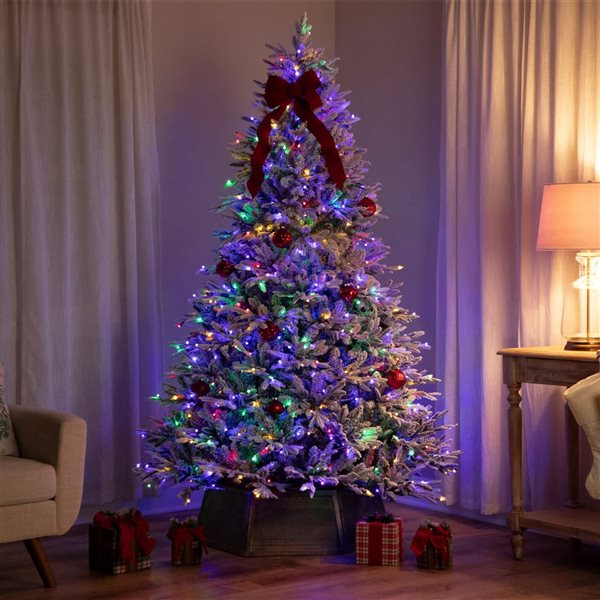 Northlight Real Touch 9-ft H Yukon Pine Pre-Lit Full Flocked Christmas Tree w/ Dual Colour LED Lights and Tree Stand