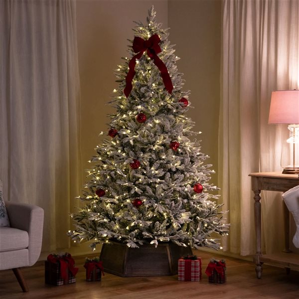 Northlight Real Touch 9-ft H Yukon Pine Pre-Lit Full Flocked Christmas Tree w/ Dual Colour LED Lights and Tree Stand