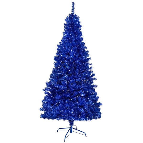 Northlight 9-ft H Pre-Lit Blue Tinsel Full Artificial Christmas Tree w/Incandescent  Clear Lights and Tree Stand