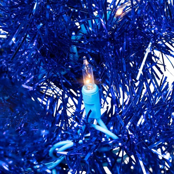 Northlight 9-ft H Pre-Lit Blue Tinsel Full Artificial Christmas Tree w/Incandescent  Clear Lights and Tree Stand