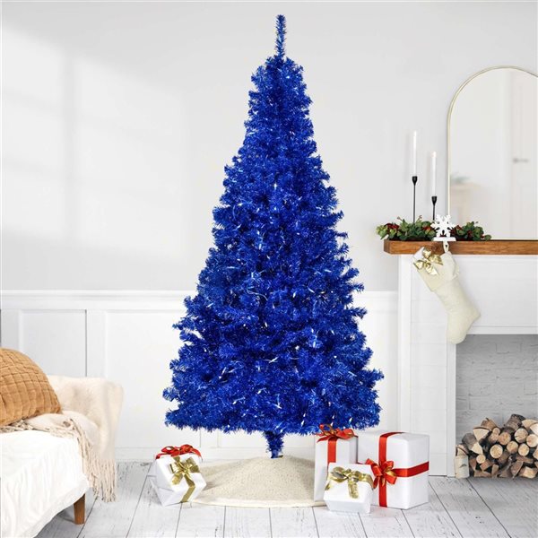 Northlight 9-ft H Pre-Lit Blue Tinsel Full Artificial Christmas Tree w/Incandescent  Clear Lights and Tree Stand