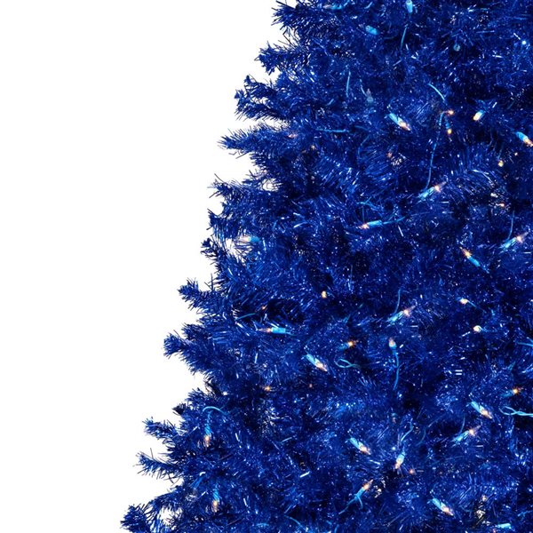 Northlight 9-ft H Pre-Lit Blue Tinsel Full Artificial Christmas Tree w/Incandescent  Clear Lights and Tree Stand