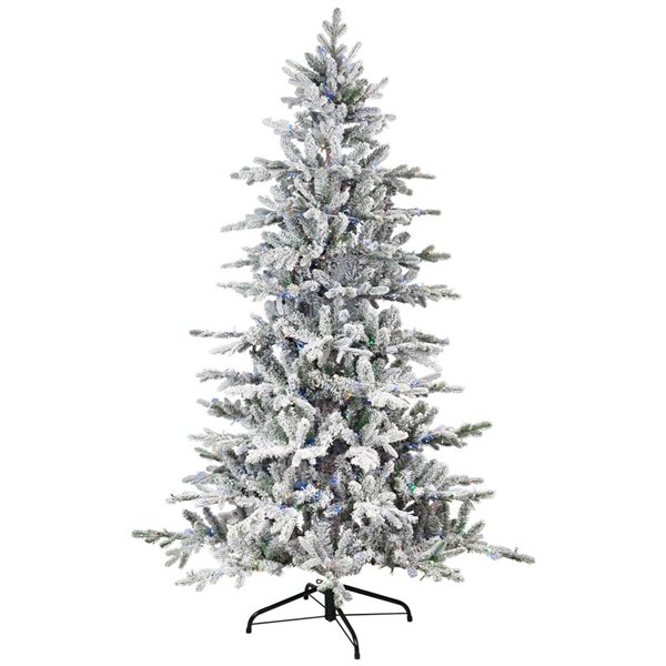 Northlight Real Touch 9-ft H Calgary Pine Pre-Lit Full Flocked Christmas Tree w/Dual Colour LED Lights and Tree Stand
