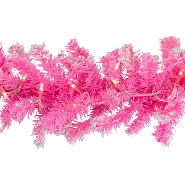 Northlight Indoor Pre-Lit Clear Lights 9-ft L Pink Flocked Pine Artificial Christmas Garland