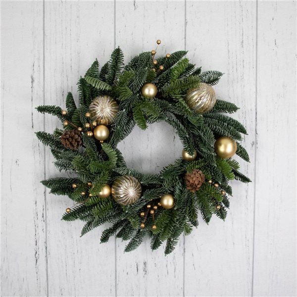 2022white × green christmas wreathe① Northlight Real Touch 22-in dia Unlit Indoor Green with Gold