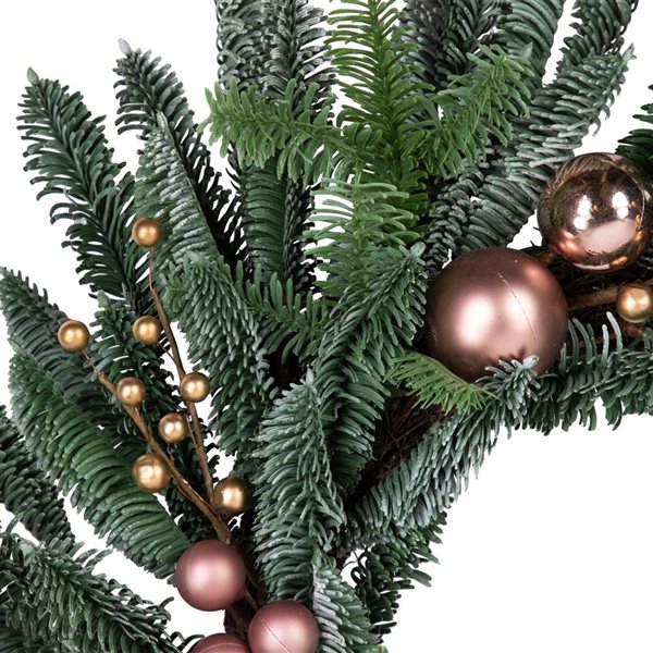 Northlight 28-in dia Unlit Indoor Green with Rose Gold Ball Ornaments Artificial Christmas Wreath