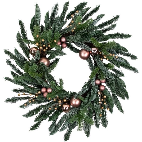 Northlight 28-in dia Unlit Indoor Green with Rose Gold Ball Ornaments Artificial Christmas Wreath
