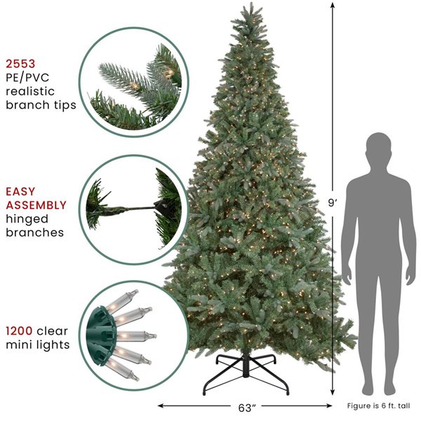 Northlight Real Touch 9-ft H Granville Fraser Fir Pre-Lit Full Christmas Tree with Clear Lights and Tree Stand
