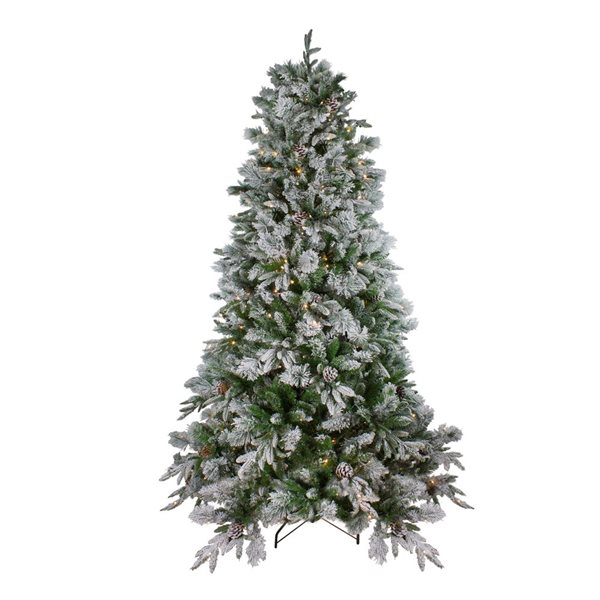 Northlight Real Touch 9-ft H Rosemary Pine Pre-Lit Clear LED Lights Full Flocked Artificial Christmas Tree w/ Tree Stand