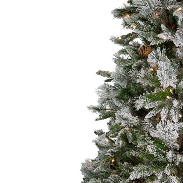 Northlight Real Touch 9-ft H Rosemary Pine Pre-Lit Clear LED Lights Full Flocked Artificial Christmas Tree w/ Tree Stand