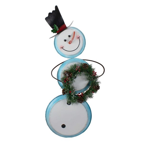 Northlight 36-in Metal Snowman with Wreath Christmas Decoration - White and Blue