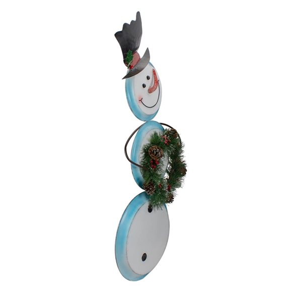 Northlight 36-in Metal Snowman with Wreath Christmas Decoration - White and Blue