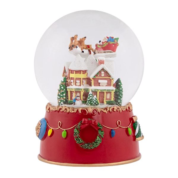 Northlight 7-in Santa and Reindeer Christmas Night Musical Snow Globe