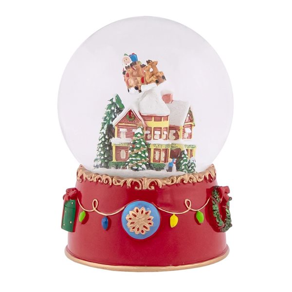 Northlight 7-in Santa and Reindeer Christmas Night Musical Snow Globe
