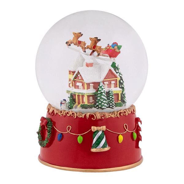 Northlight 7-in Santa and Reindeer Christmas Night Musical Snow Globe