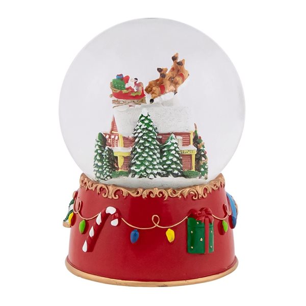 Northlight 7-in Santa and Reindeer Christmas Night Musical Snow Globe