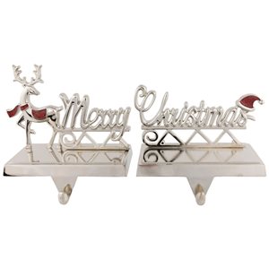Northlight 5.5-in 2-pc Silver Reindeer Merry Christmas Metal Stocking Holders