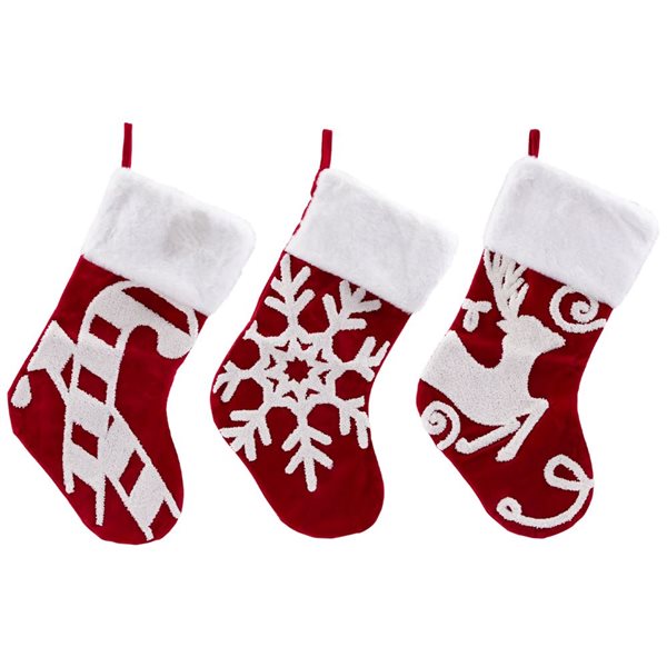 Northlight 20-in 3-Pc Reindeer and Snowflake Embroidered Christmas Stocking Set