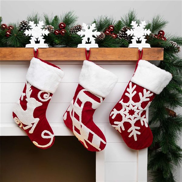 Northlight 20-in 3-Pc Reindeer and Snowflake Embroidered Christmas Stocking Set