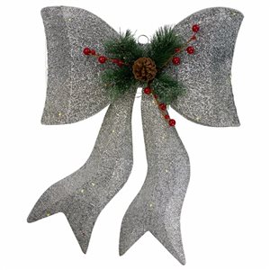 Northlight 22-in Warm White LED Lighted Gradient Mesh Bow Christmas Decoration - Silver Finish