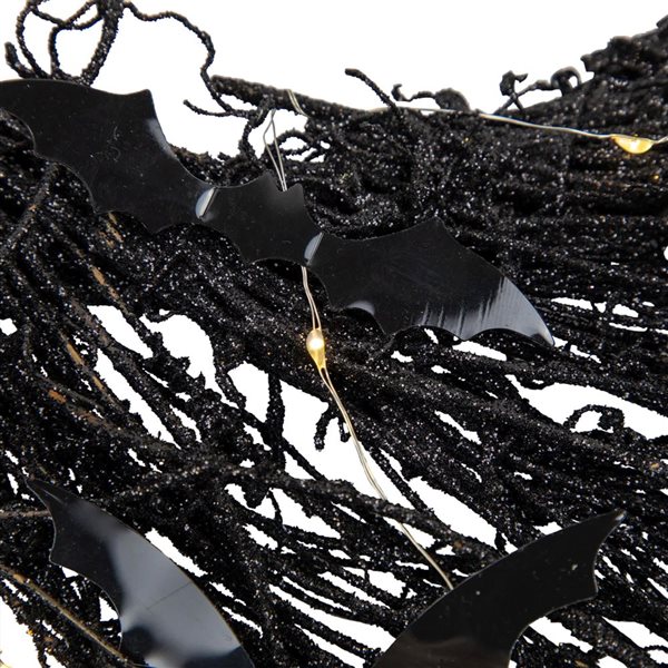 Northlight 22-in Lighted Halloween Twig Wreath with Bats with Warm White LED Lights - Black