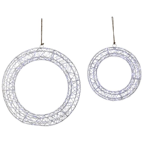 Northlight 18-in 2-Piece LED Lighted Hanging Christmas Wreath Decorations - Cool White Lights