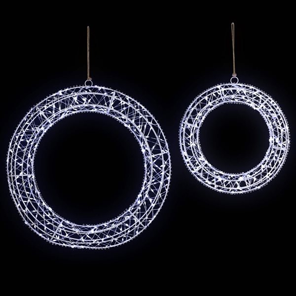 Northlight 18-in 2-Piece LED Lighted Hanging Christmas Wreath Decorations - Cool White Lights