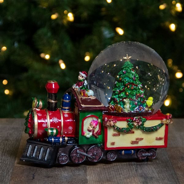 Northlight 8-in Christmas Train with Tree Musical Snow Globe Decoration