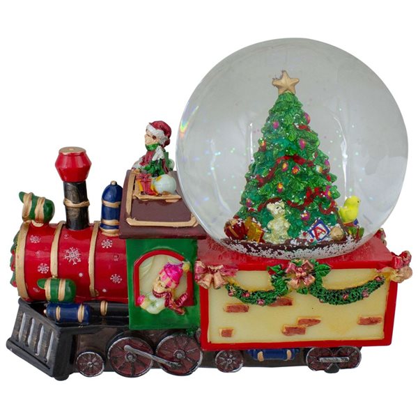 Northlight 8-in Christmas Train with Tree Musical Snow Globe Decoration