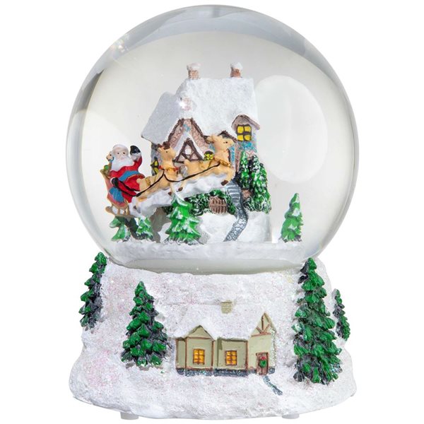 Northlight 6.75-in Musical and Animated Santa and Reindeer Rotating Christmas Water Globe
