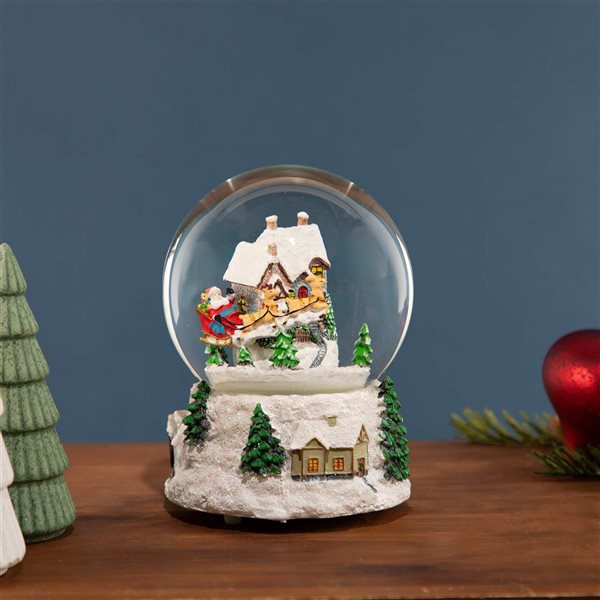 Northlight 6.75-in Musical and Animated Santa and Reindeer Rotating Christmas Water Globe