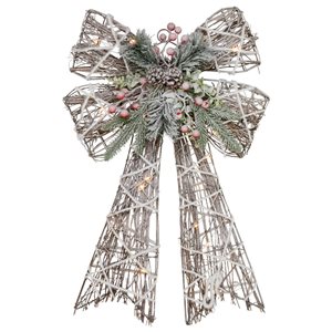 Northlight 23-in LED Lighted Frosted Rattan Christmas Bow Decoration