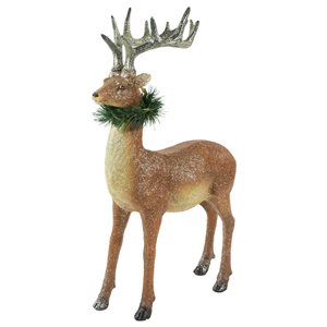 Northlight 15.5-in Standing Glittered Reindeer with Pine Neck Wreath Christmas Decoration