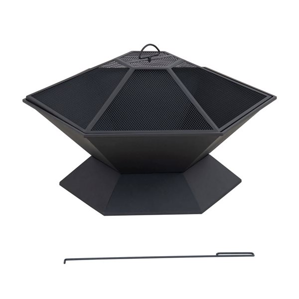 Sunjoy 35-in Hexagon Black Steel Wood Burning Fire Pit with