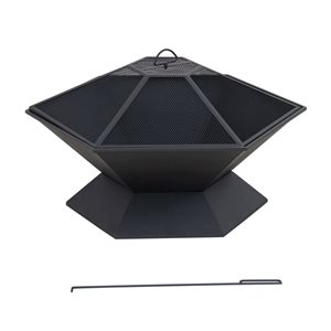 Sunjoy 35-in Hexagon Black Steel Wood Burning Fire Pit with Fire Poker and PVC Cover