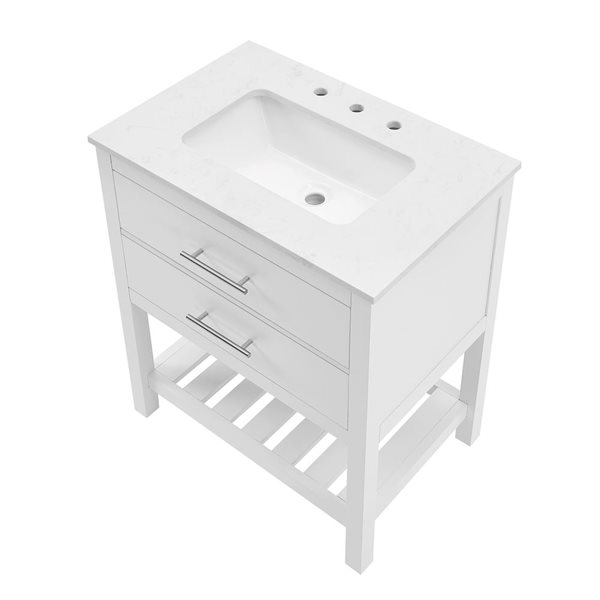 BridgePoint Home Mara 30 W x 20 D x 34.5-in H White with White Stone Top Single-Sink Bathroom Vanity