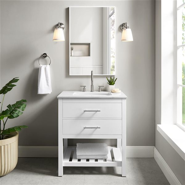 BridgePoint Home Mara 30 W x 20 D x 34.5-in H White with White Stone Top Single-Sink Bathroom Vanity