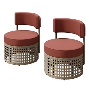 Sirio Romy Set of 2 Wicker Club Chair Set with Red Cushions