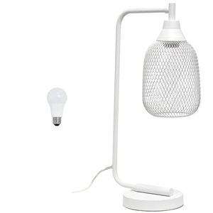 Elegant Designs 19-in H Industrial Mesh Wire Desk Lamp with LED Bulb - Matte White