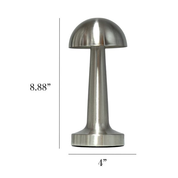 Simple Designs Mushroom Magic 8.88-in H Dimming and Rechargeable Cordless 4-Way Touch Sensor Dome Desk Lamp - Silver
