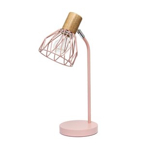 Simple Designs Farmhouse Fusion 18.19-in H Industrial Adjustable Cage Wire Office Accent Desk Lamp - Light Pink