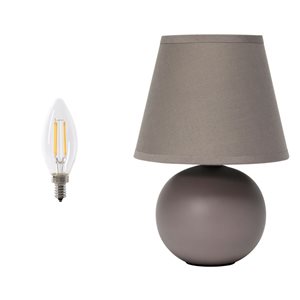 Simple Designs 8.66-in H Compact Ceramic Globe Table Lamp with Fabric Drum Shade - Grey